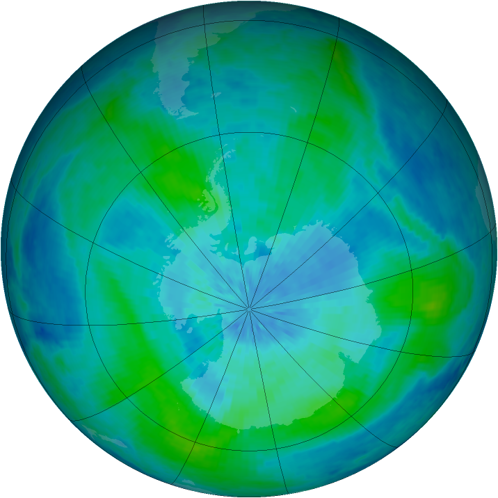 Antarctic ozone map for 13 March 2004